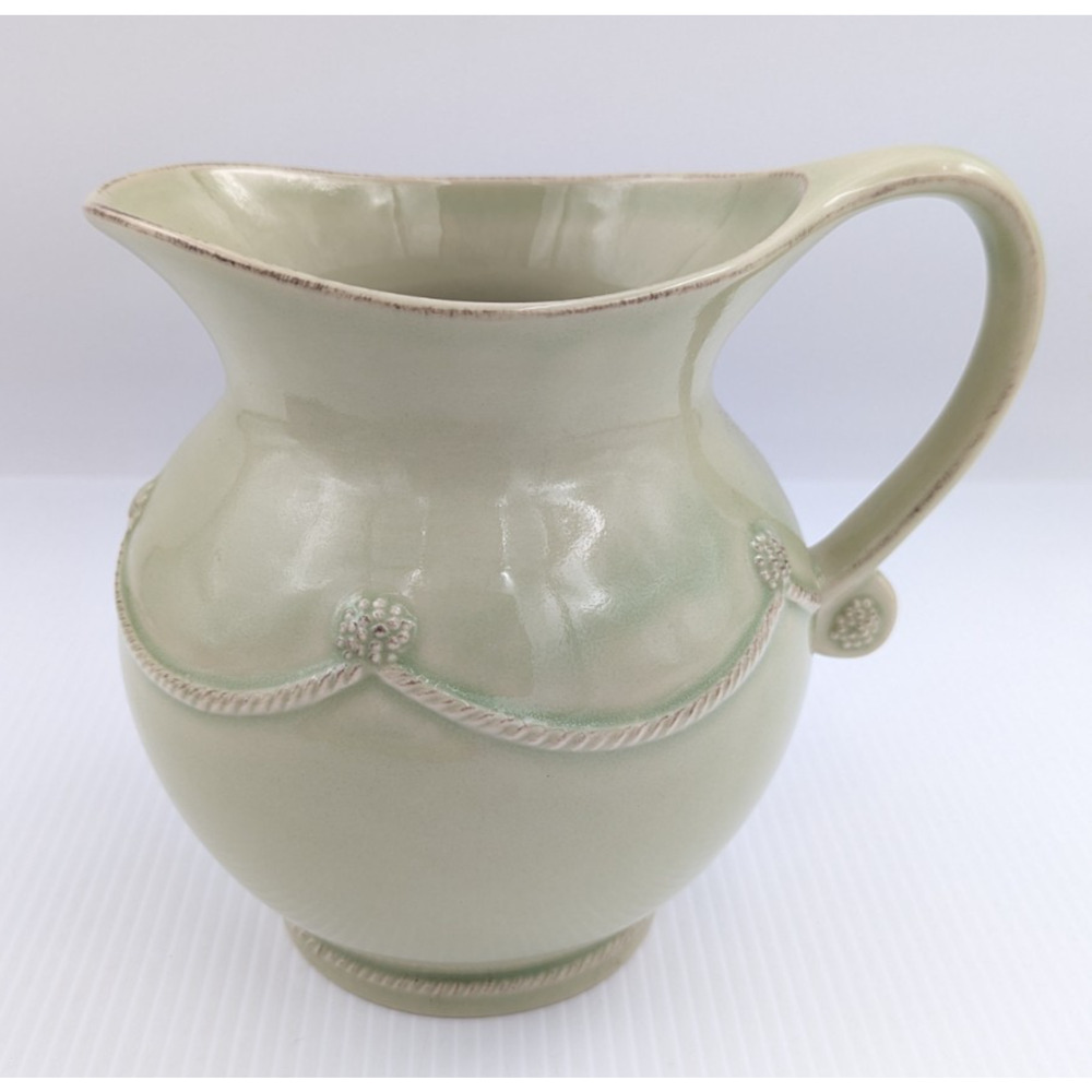 Juliska Berry and Thread Pistachio Green Pitcher Rustic Scalloped Embossed 7"